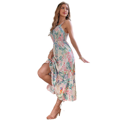 Robe maxi pour femmes avec design floral et bretelles spaghetti Chic und Stil