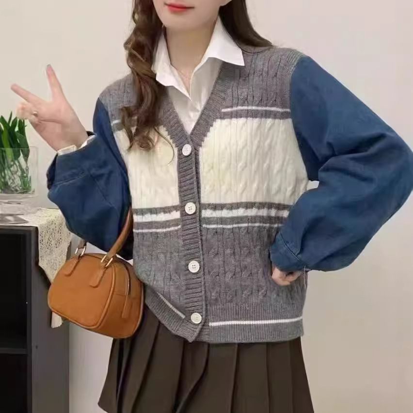 Cardigan de mode femme avec manches en denim Chic & Stil