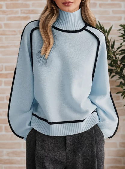 Pull femme avec col haut et détails de structure modernes Chic und Stil
