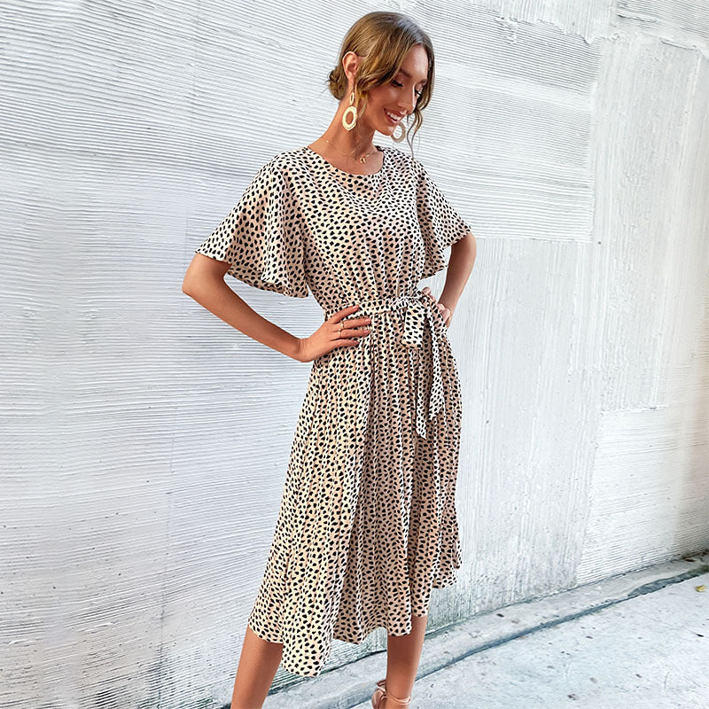 Robe midi A-ligne pour dames avec manches bouffantes et cordon à la taille Chic und Stil