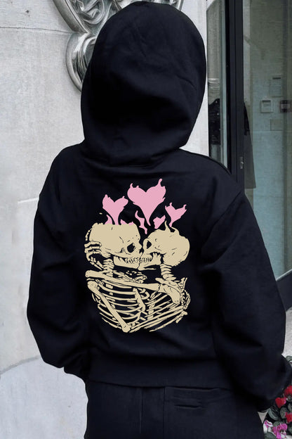 Dame Hoodie avec motif de squelette unique et graphique de cœur Chic und Stil