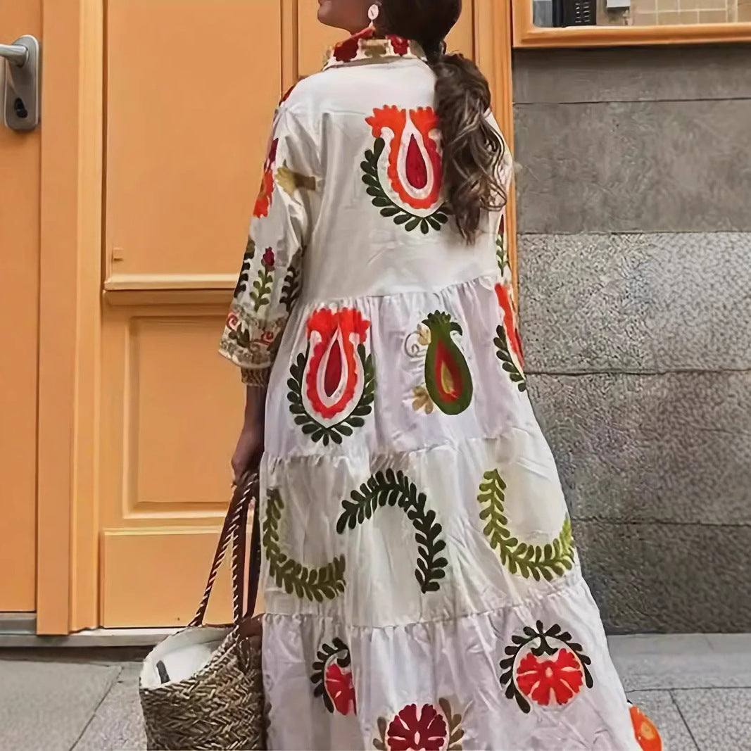 Robe maxi inspirée de l'ethnique pour femmes avec motif brodé géométrique Chic und Stil