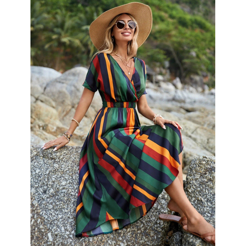 Robe maxi rayée pour femmes avec taille ajustable Chic und Stil