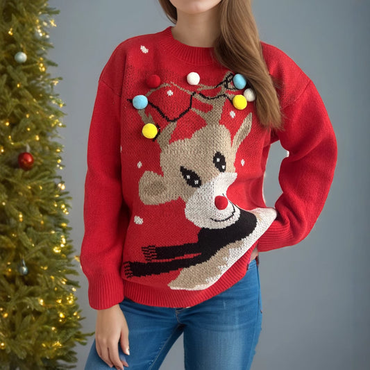 Pull femme de Noël avec un motif de renne unique et des appliques colorées Chic und Stil