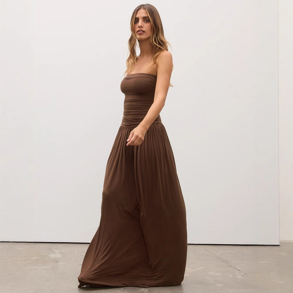 Robe maxi femme avec un haut froncé raffiné et une jupe fluide Chic und Stil