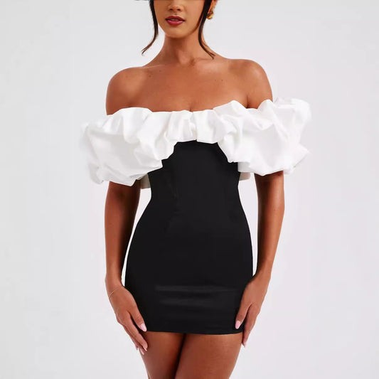 Dames Élégant Robe Mince avec Détails de Volants Chic und Stil