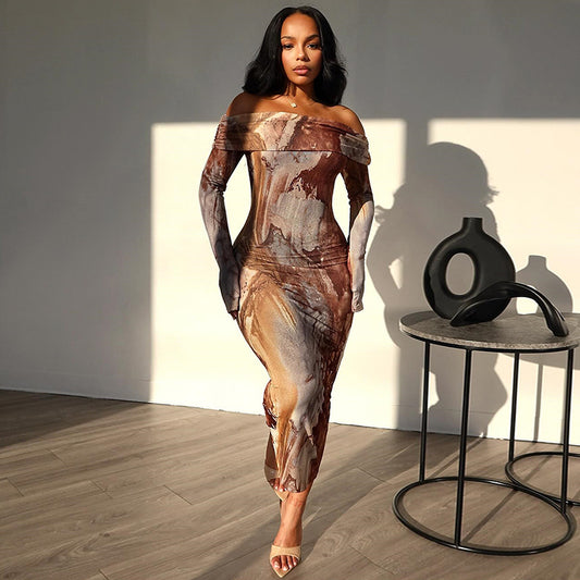Robe midi abstraite à épaules dénudées Chic und Stil