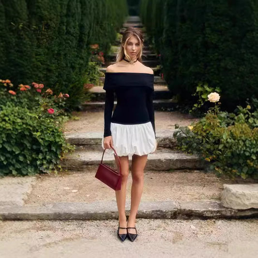 Robes Mini Off-Shoulder pour Femmes avec Manches Longues et Ourlet Froncé Élégant Chic und Stil