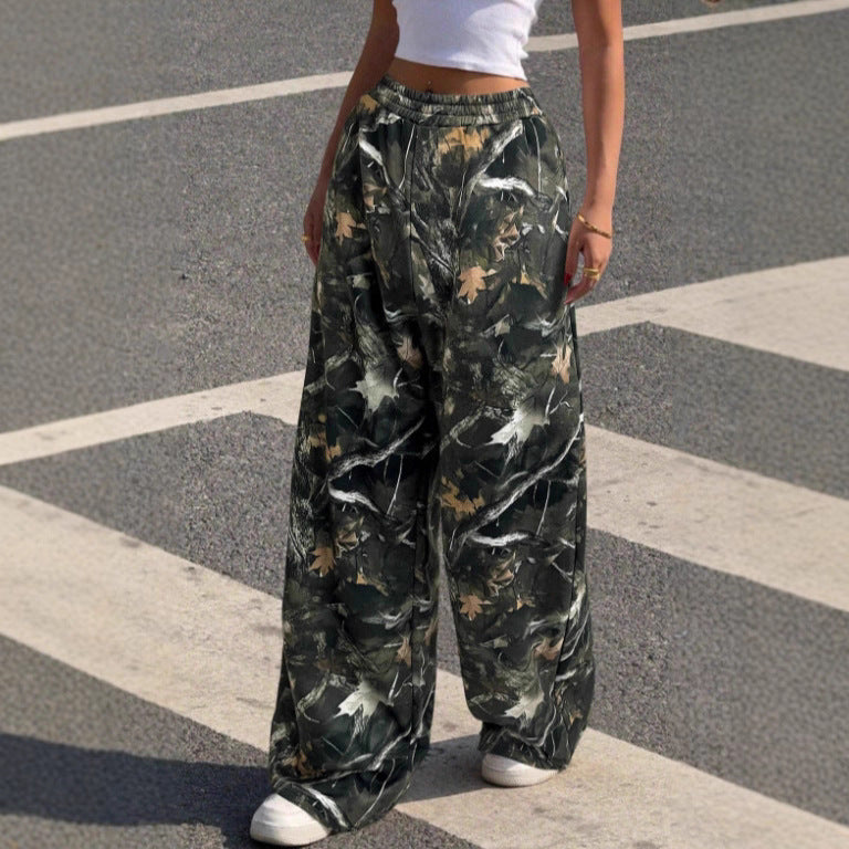 Women Wide Printed Pants with Elastic Waist Chic and Style