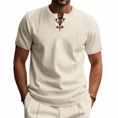 Chemise Henley à manches courtes pour hommes avec lacets décoratifs Chic und Stil