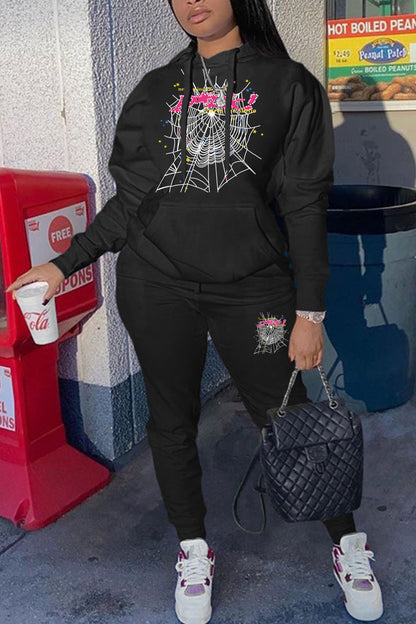 Women's hoodie and jogger pants set with a unique spiderweb design Chic and Style