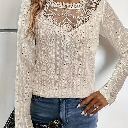 Blouse élégante pour femmes avec des inserts en dentelle et un motif de trous détaillé Chic und Stil