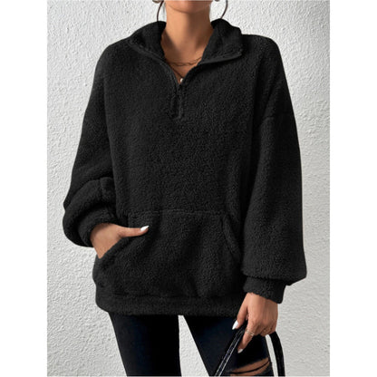 Dames Pull et Teddy Doux avec demi-zip et poche kangourou Chic und Stil