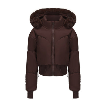 Cropped down jacket for women with removable hood and faux fur trim Chic und Stil