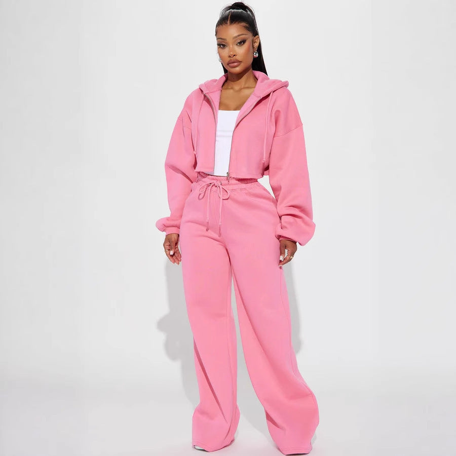 Chic and Style women's cropped fleece hoodie set and wide pants