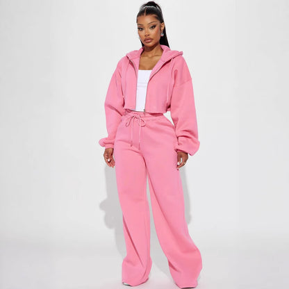 Chic and Style women's cropped fleece hoodie set and wide pants