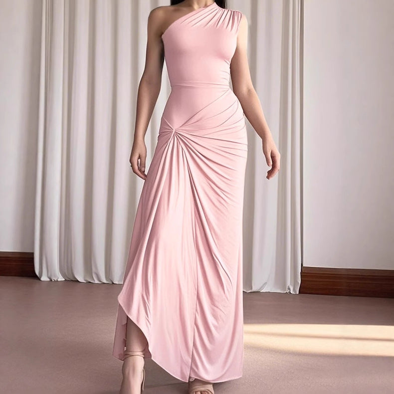 Dames Robe maxi asymétrique élégante avec drapé raffiné Chic und Stil