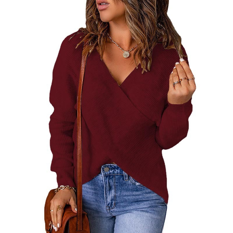 Pull-over décontracté pour femmes avec décolleté en V profond et tissu texturé Chic und Stil