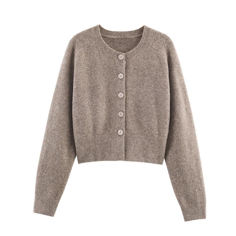 Ladies comfortable knit pullover with button closure and raglan sleeves Chic and Style