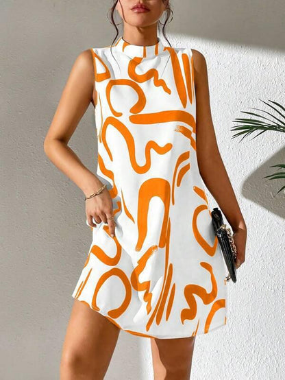 Robe mini A-lignes pour femmes avec motif graphique moderne et col montant Chic und Stil