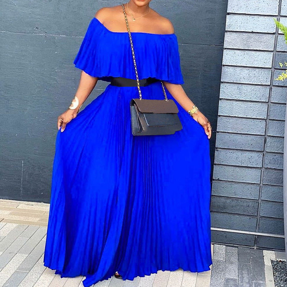 Robe maxi pour femmes avec design sans épaules et ceinture élastique à la taille Chic und Stil