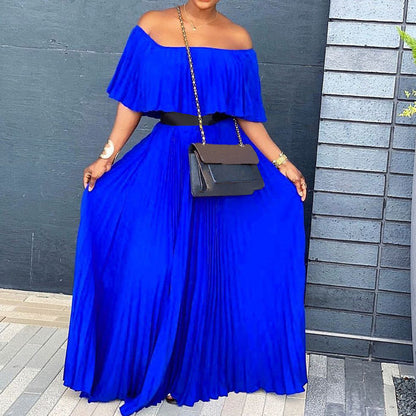 Robe maxi pour femmes avec design sans épaules et ceinture élastique à la taille Chic und Stil