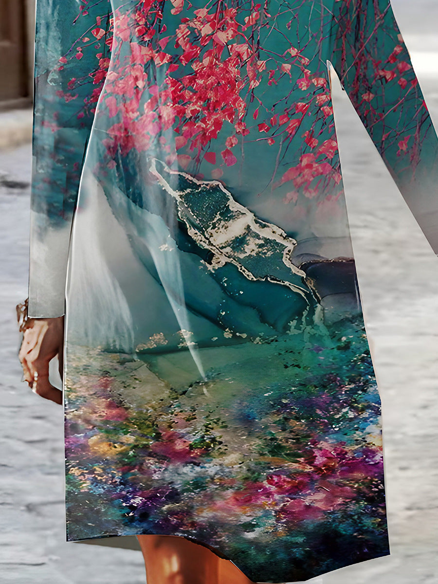 Robe maxi à manches longues pour femmes avec un design floral Chic und Stil