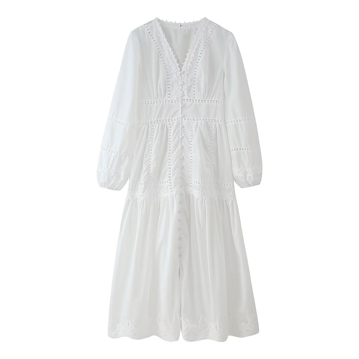 Robe maxi femme avec des détails en volants élégants et un décolleté en V féminin Chic und Stil