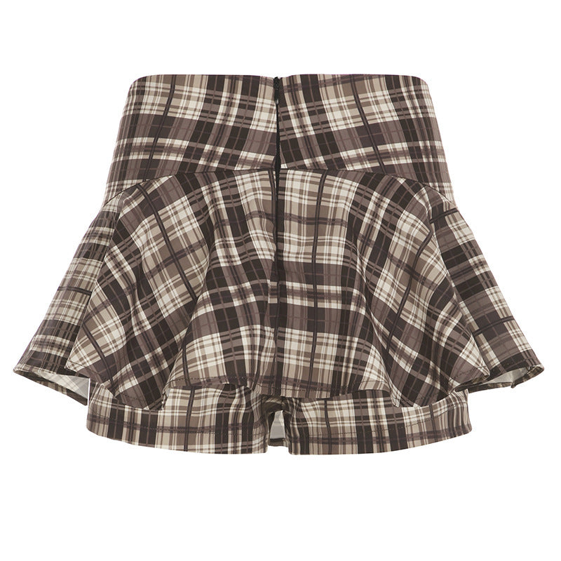 Dames Jupe à carreaux ludique avec shorts intégrés et taille haute Chic und Stil