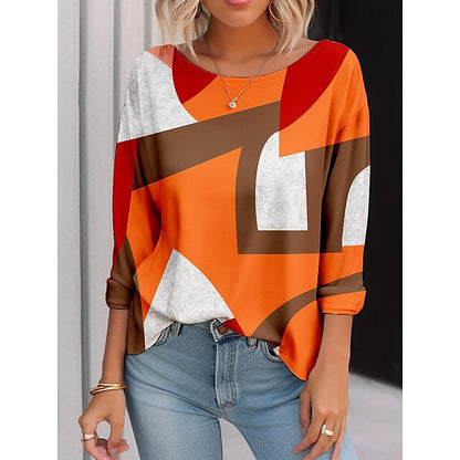 T-shirt à manches longues décontracté pour femmes avec design géométrique créatif Chic und Stil