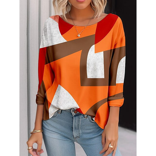 T-shirt à manches longues décontracté pour femmes avec design géométrique créatif Chic und Stil