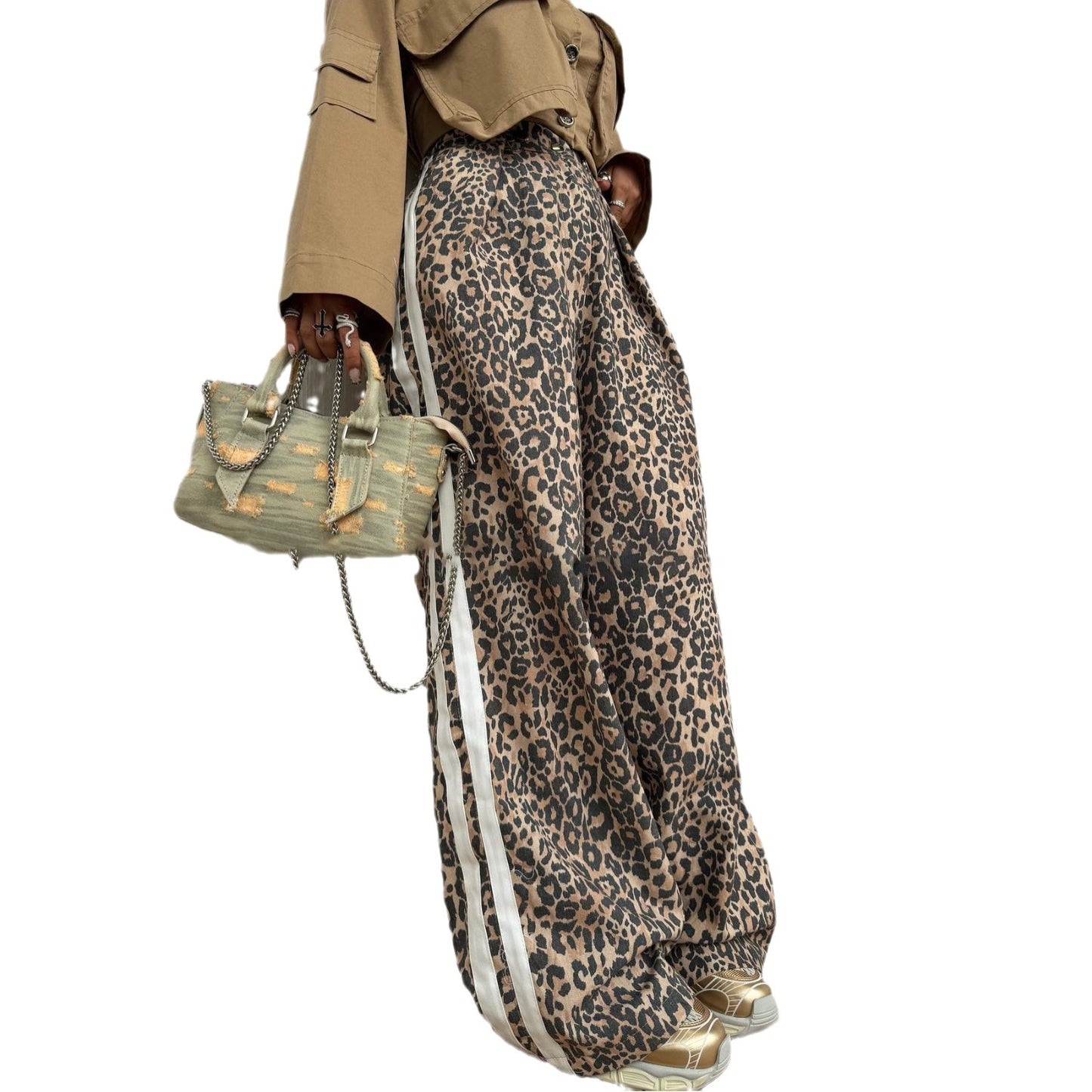 Chic and Stylish Women's Leopard Print Casual Pants with Side Stripes
