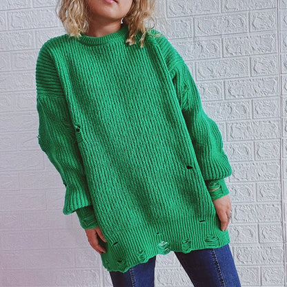 Pull en grosse maille pour femmes avec fentes décontractées dans le dos et manches larges Chic und Stil