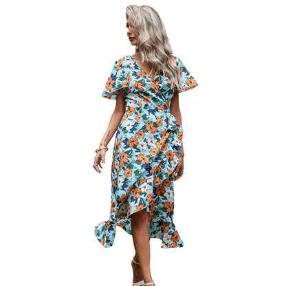 Robe maxi fluide pour femmes avec design floral et détail enveloppé Chic und Stil