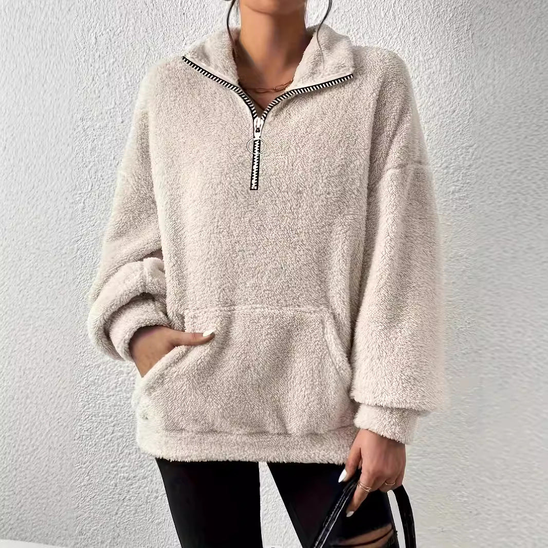 Dames élégant pull en fleece avec col haut et poches Chic und Stil
