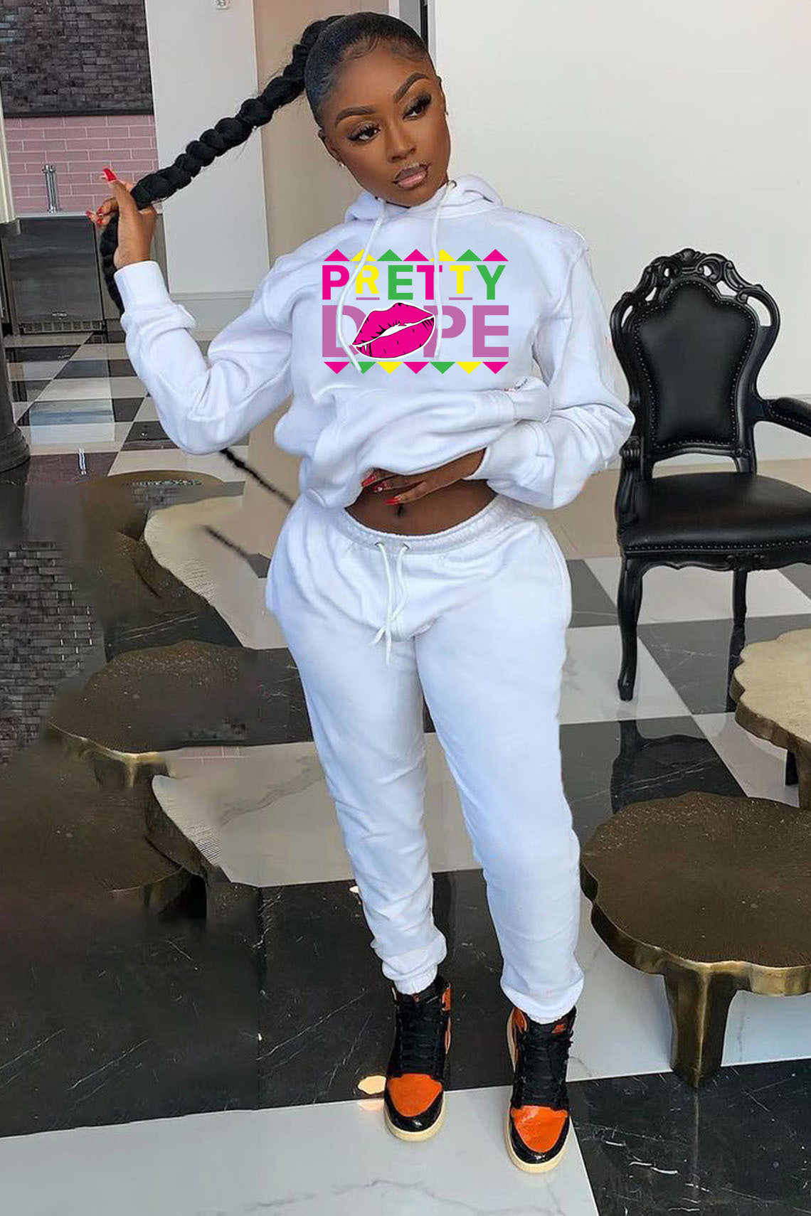 Sweatpants and hoodie set for women with modern graphics and creative print Chic and Style