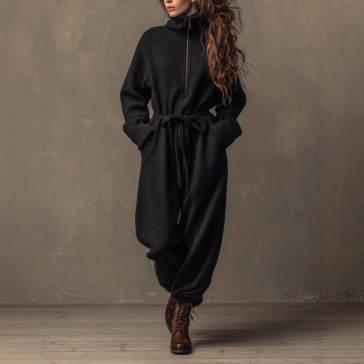 Women's comfortable fleece jumpsuit with high collar, Chic and Stil