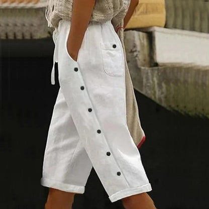 Women's Pants Button Detail Relaxed Fit Chic and Style