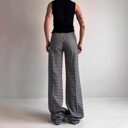 Women Comfortable Tube Pants with Checkered Pattern and Elastic Waist Chic and Style