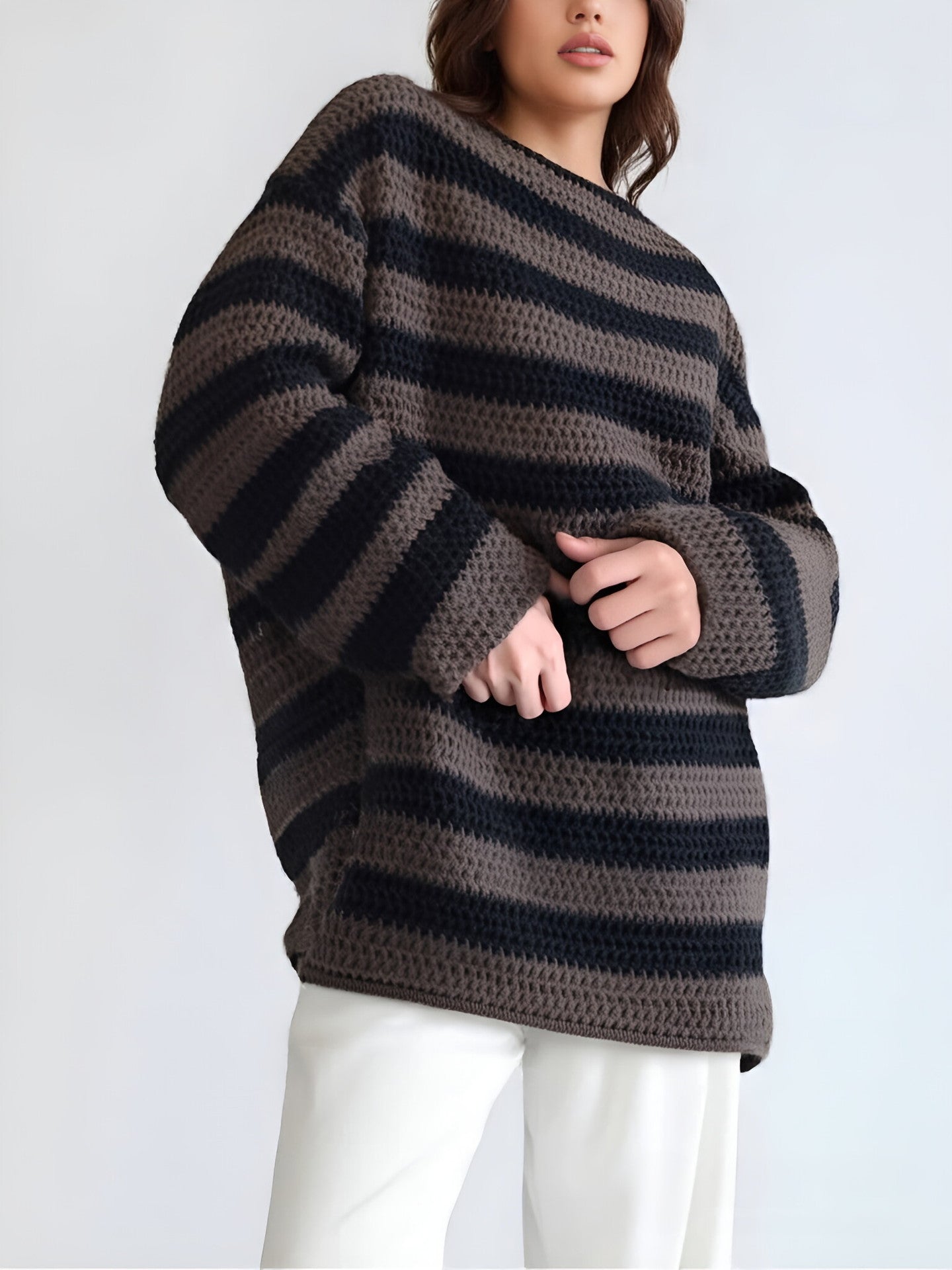 Pull en maille épaisse pour femmes avec un motif rayé à la mode et une coupe décontractée Chic und Stil
