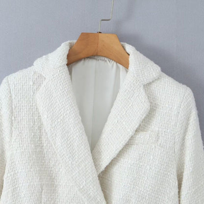 Dames élégante veste blazer croisée avec tissu texturé Chic und Stil