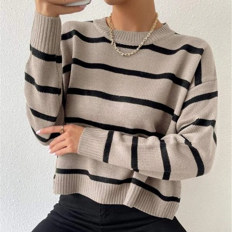Pull à tricoter décontracté pour femmes avec des motifs rayés fascinants Chic und Stil