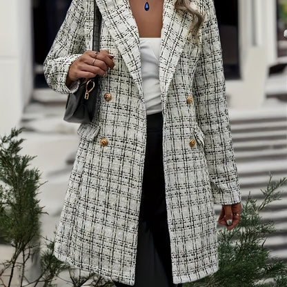 Dames élégant veste à carreaux avec double rangée de boutons et matériau fin Chic und Stil