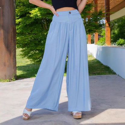 Wide linen pants for women with high waist and practical pockets Chic and Style