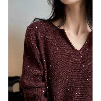 Pull scintillant femme à col en V Chic und Stil