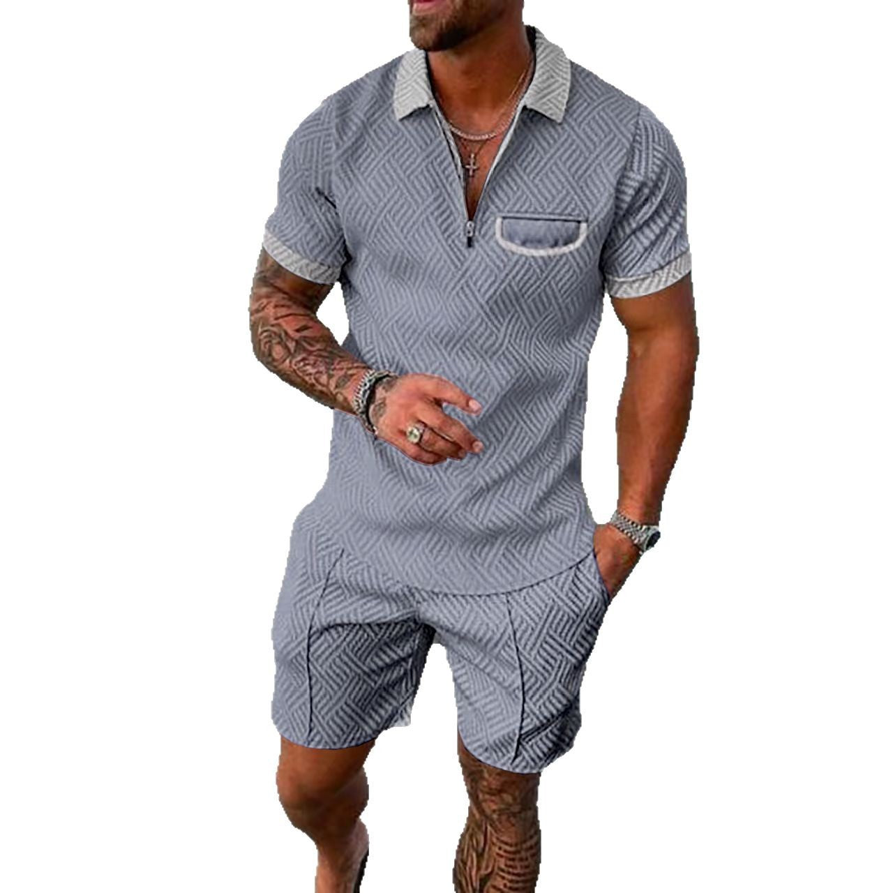 Ensemble polo à manches courtes à motif pour hommes et shorts Chic und Stil