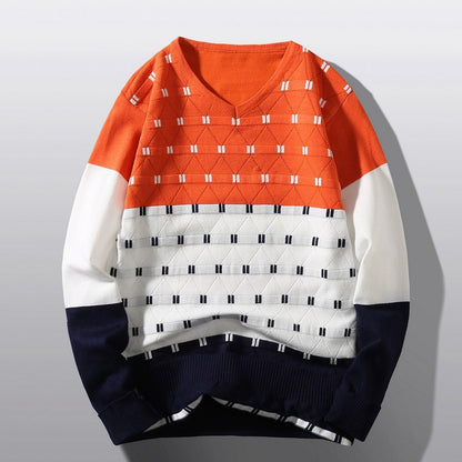 Pullover à col en V tendance pour femmes avec motif de structure graphique Chic und Stil