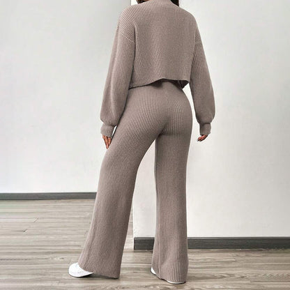 Ladies' soft knit set with casual pants and short cardigan Chic and Style