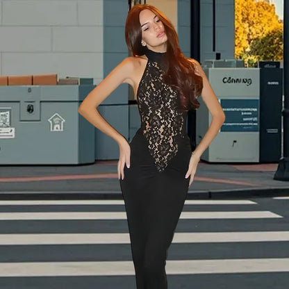 Dames Élégante robe maxi en dentelle avec décolleté en V profond et coupe ajustée Chic und Stil