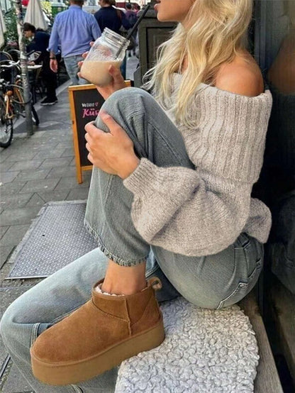Dames Pull oversized avec col large et tricot côtelé Chic und Stil